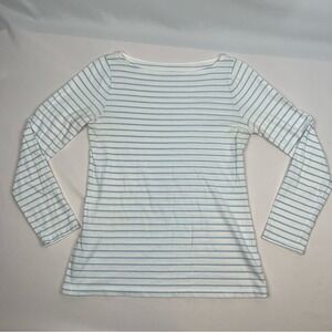 Ann‎ Mashburn Womens Striped Long Sleeve Boat Neck Top Blue White Size Small